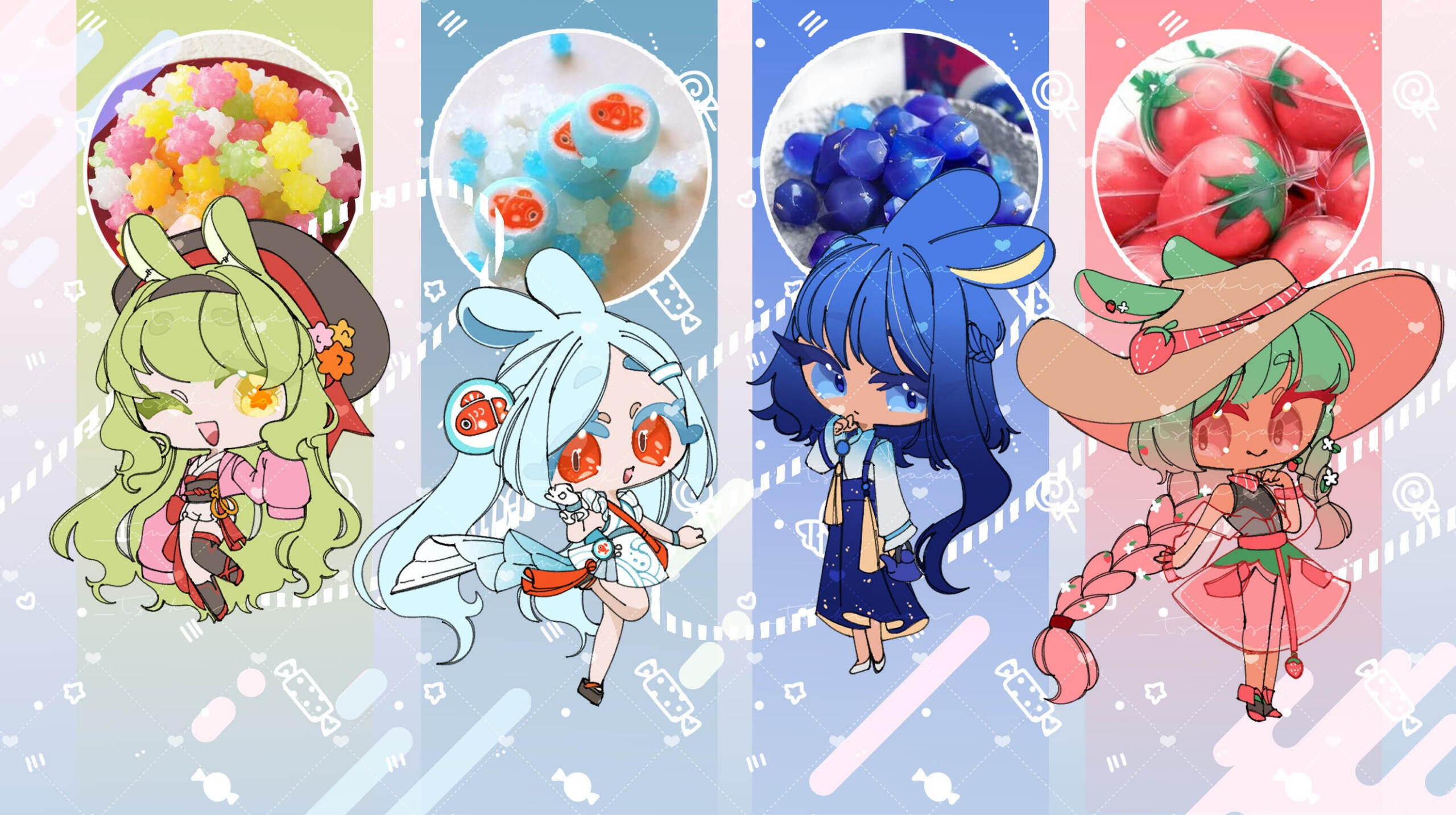 konpeito || fish hard candy || tea flower candy || strawberry gummy