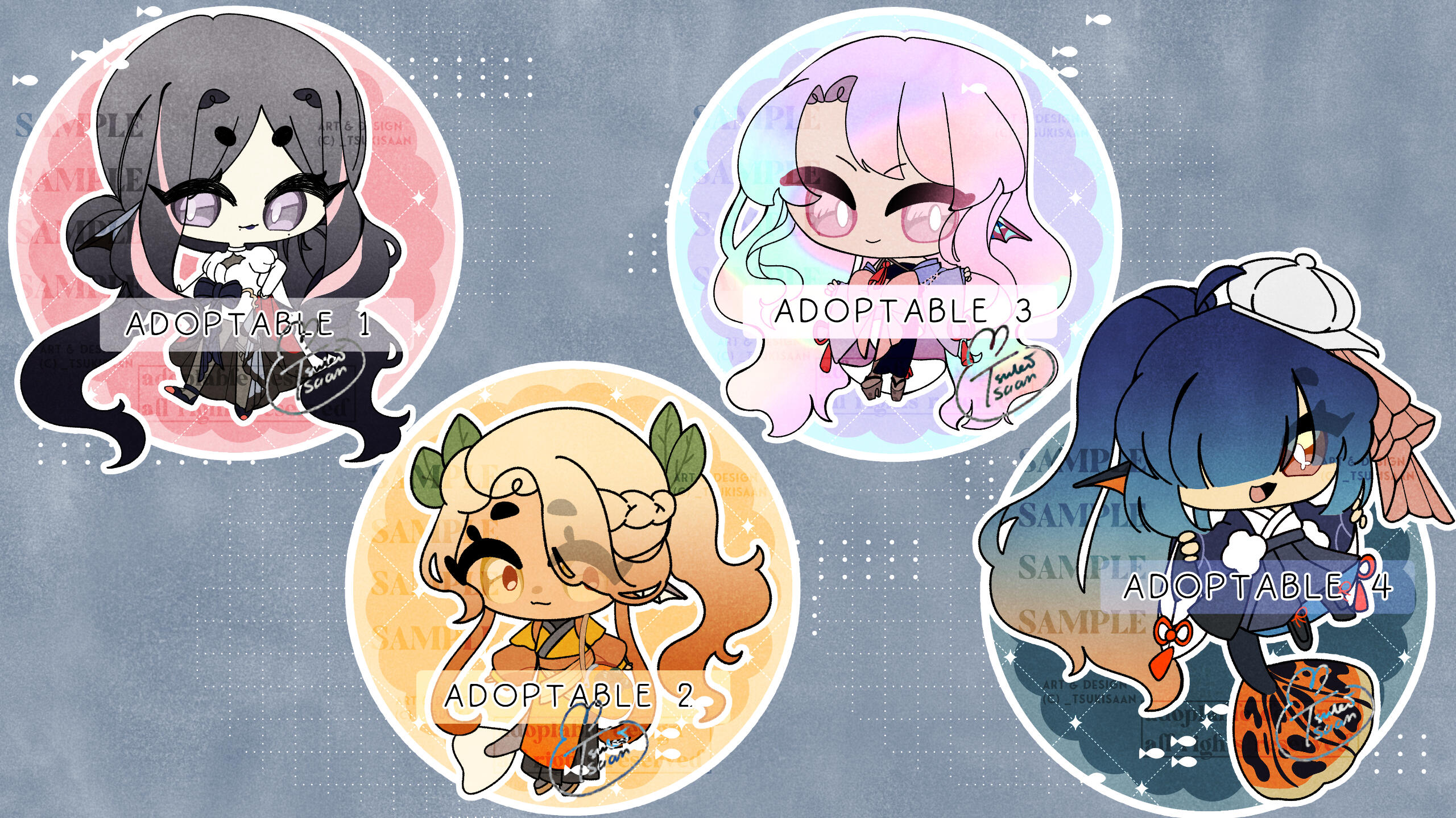 tri-colored oranda || honey gourami || pink plat. betta || premium dumbo ear guppy