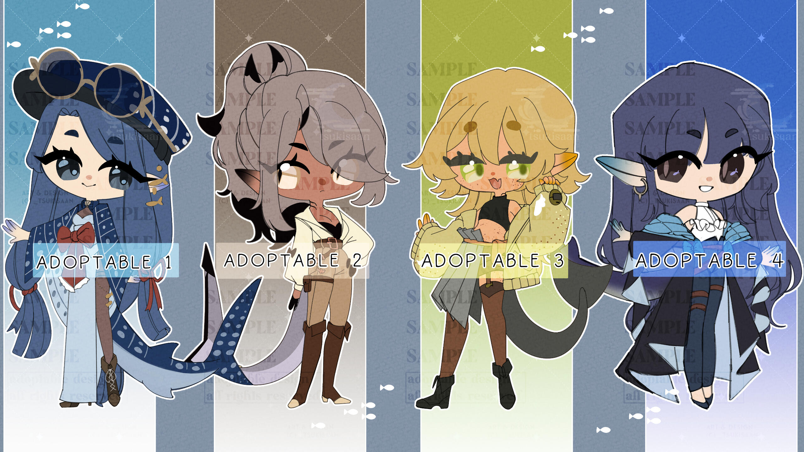 whale shark || black tipped reef shark || angel shark || blue shark