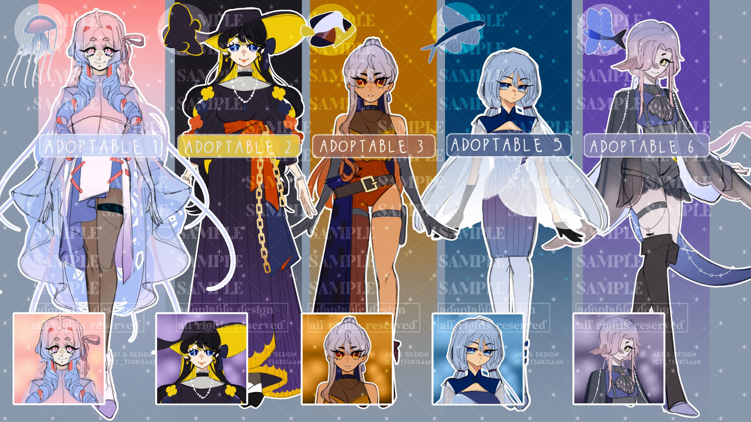 mauve stinger || pinnate spadefish || multicolor pygmy angelfish || flying fish || bathypterois grallator